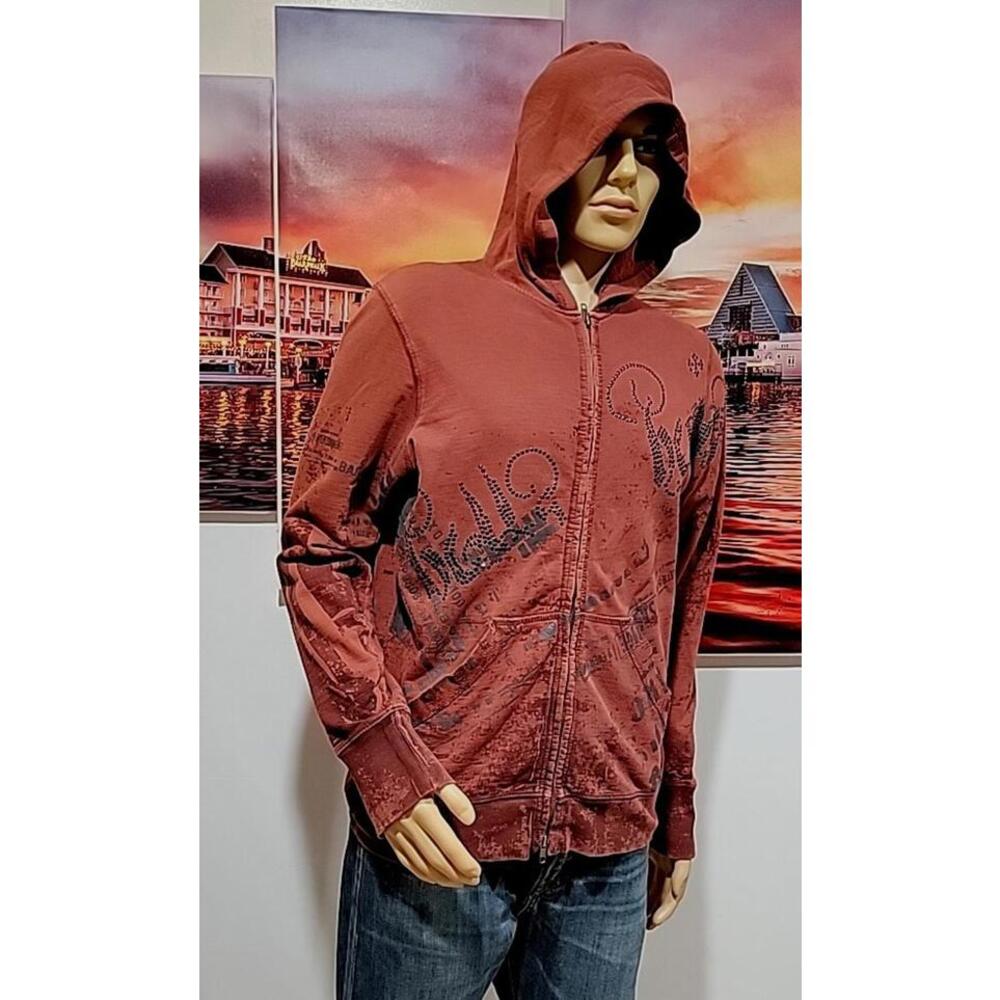 Salvage ~ Full-Zip Y2K Red Graphic Print Rare Vintage Size M Sweater #C - Picture 5 of 11